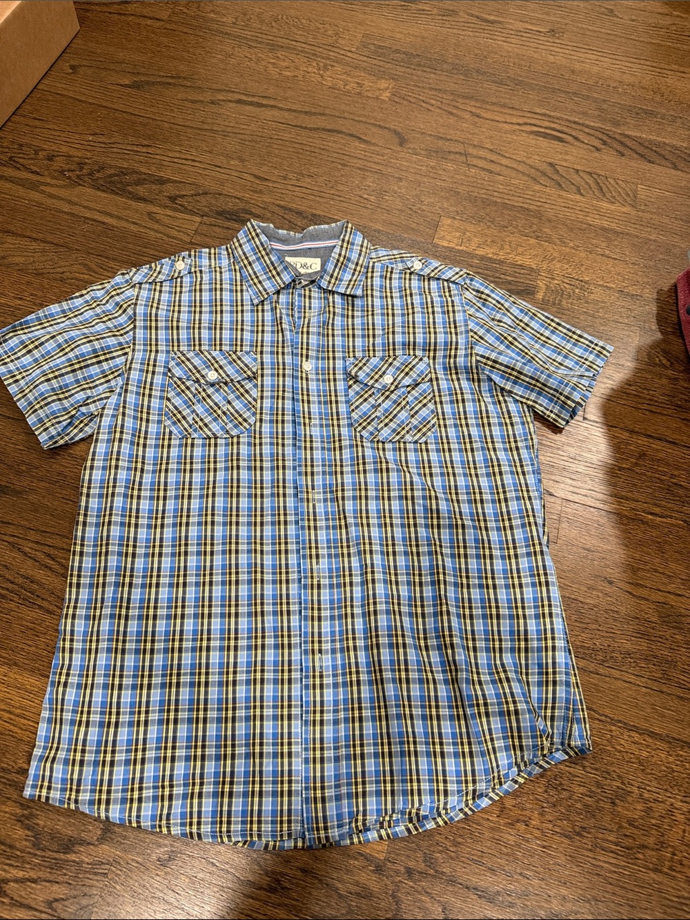 PD&C Plaid Short-Sleeve Button-Down Shirt - Blue/Yellow/White